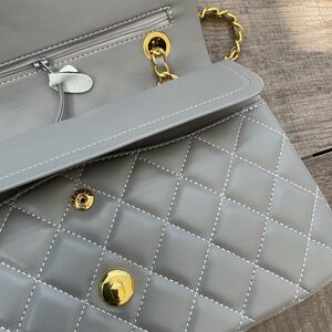 Gray Quilted Chain Shoulder Bag